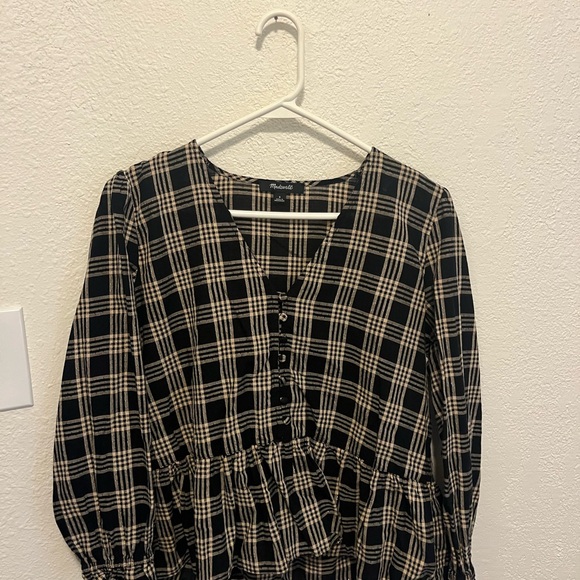 Madewell Checkered Black and Cream Blouse - Picture 1 of 1